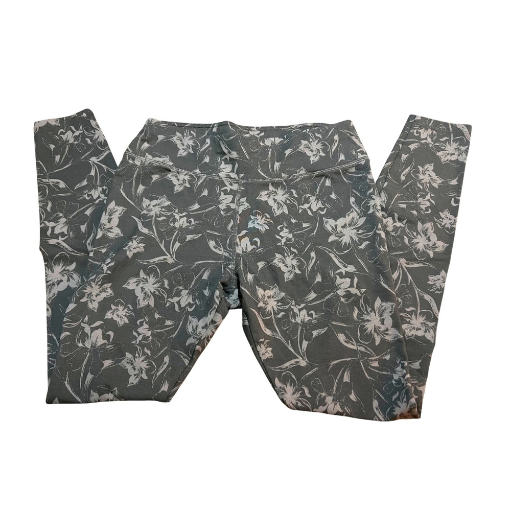 Pact Organic Cotton High Rise Floral Leggings Charcoal Grey Medium Lounge Eco - Picture 3 of 6